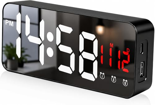 Voltvera Wecker Digital Batteriebetrieben mit Großen Zahlen, Digitaler Wecker mit LED Display, Regelbarer Helligkeit und Lautstärke, Automatischer Dimmer,Snooze, 12/24 Std für Zuhause,Büro,Reisen