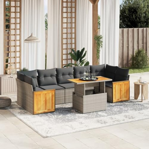 QJBSAVVA 8tlg. Poly Rattan Gartenmöbel-Set Grau: Eckbank, höhenverstellbarer Tisch 55-73 cm, UV-beständig, wetterfest, Balkon/Terrasse