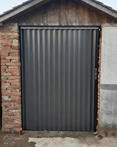ZIMGOD Falttür Außenschiebetür für Außenbereich/Garten/Terrasse, Graue Aluminium-Falttüren mit Rahmen und Schloss, Faltbarer Versenkbarer Torvorhang für Innenbereich(26x80in (66x203cm))