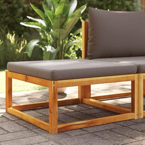 Tonture Gartenhocker mit Kissen, 65x65x29 cm, Massivholz Akazie geölt, modularer Outdoor Hocker für Balkon, Terrasse und Garten, Grau