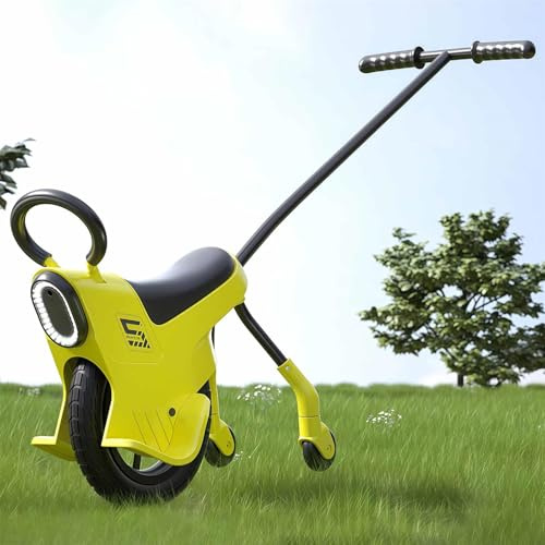 SAYEYBU Kinder Hand Betriebenes Einrad Gleichgewicht Fahrrad, Leichtes Einrad mit Lichtern, Handläufen & Hilfsrädern, Eltern Kind Bodenrad für Kleinkinder,Gelb