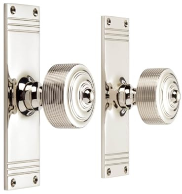 AB Hardware Polished Nickel Reeded Door Knobs On Backplate Solid Unsprung Victorian Pair