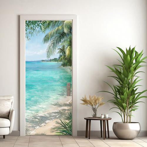 Strand Türtapete Selbstklebend 90x200, Meer Landschaft Türbilder Türfolie Türposter Türaufkleber Selbstklebende PVC, Türdeko Strand,(ST0003)