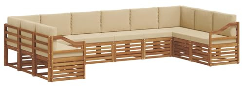 vidaXL Sofagarnituren 10 pcs Natur und Beige Massivholz Akazie, Moderner Garten-Sofa-Sectional, Robustes Lounge-Set, perfekte Möbel für Deine Terrassen-Entspannung
