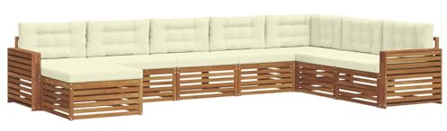 vidaXL Sofagarnituren 8 pcs Natur und Creme Massivholz Akazie, Garten Lounge, modernes Outdoor Sofa, strapazierfähiges sectional, Terrassenmöbel für Bequeme Sitzgelegenheiten