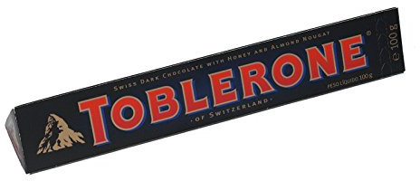 Toblerone dunkle Schokolade 5 x 100g, Feine Schweizer Zartbitterschokolade mit Honig- und Mandelnougat