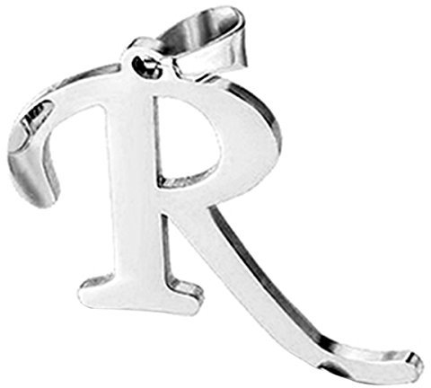 Flongo Damen Halskette Herren Anhänger Männer Kette Namen Buchstabe R Edelstahl Anhänger Halskette Silber 26 Alphabete Buchstaben Charme Poliert, mit 55cm Kette