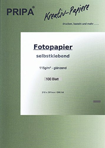 pripa 100 Blatt InkJet Fotopapier - selbstklebend - glossy glanz beschichtet - DinA4-210 x 297 mm - 115g - Tintenstrahldrucker