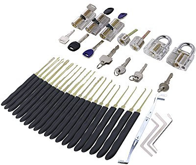 TPM Go Lot de 7 cadenas transparents avec 24 outils de crochetage pour serrurier professionnel (bleu).