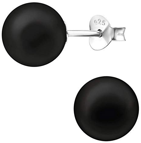 EYS JEWELRY Damen Perlenohrringe 8 mm – Schwarze Perlen Ohrstecker aus 925 Sterling Silber – Zeitlos eleganter Schmuck – Geschenkidee für Frauen
