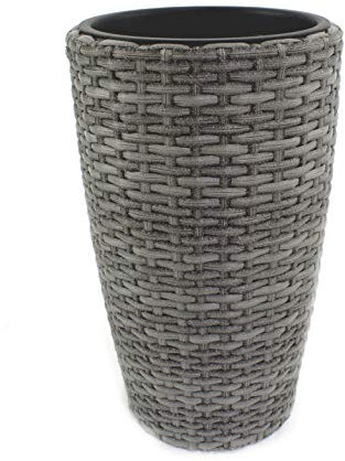 DARO DEKO Rattan Blumentopf hoch rund Ø 28cm x 40cm anthrazit