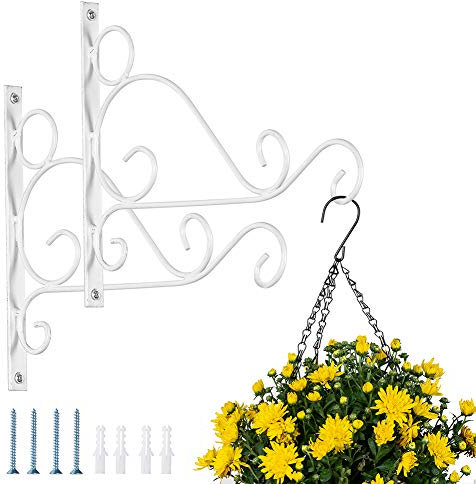 Nuptio 2 Piezas Soporte para Cesta Colgante, Soporte Metal para Plantas, Colgadores para Linternas Montaje Pared Hierro, Ganchos para Colgar El Jardín para Colgar Comederos para Pájaros Linternas