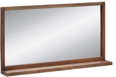 Woodkings Sydney Bad Spiegel I 105x60 cm Holzrahmen Akazie dunkel I Badspiegel mit Ablage I Wandspiegel Badezimmer