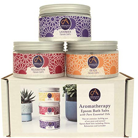 Absolute Aromas Relax & Revitalise Epsom Bath Salts Gift Set – 3 x 300g Lavender, Detox and Relaxation - Magnesium Sulphate Infused with 100% Pure Essential Oils
