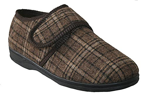footloose.shoes Diabetic Orthopedic Men's Easy Close Wide-Fitting Touch Close Bar-strap Shoe Slippers Sizes 6-14 (Brown Jacob, UK Footwear Size System, Adult, Men, Numeric, Wide, 11)