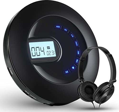 CD Player Portable, Rechargeable Portable CD Player for Home Car and Travel with Headphone and Anti-Skip/Shockproof, Compact Player with LCD Display, AUX Cable, Backlight