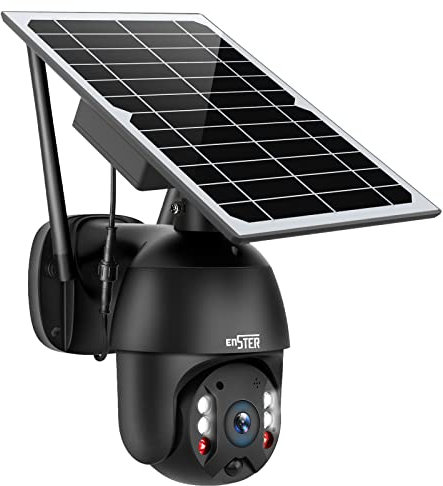 ENSTER Caméra Solaire Extérieure WiFi sans Fil, 360° PTZ Camera Exterieur Solaire avec 15600mAh Battries,Vision Nocturne Coulée de 20m, Détection de Mouvement,Audio Bidirectionnel,Etranche