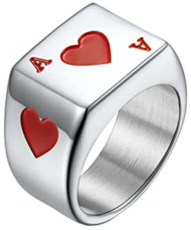 PAURO Herren Pik-Ass-Pokerkarten-Glücksring aus Edelstahl Rote Größe 62 (19.7)