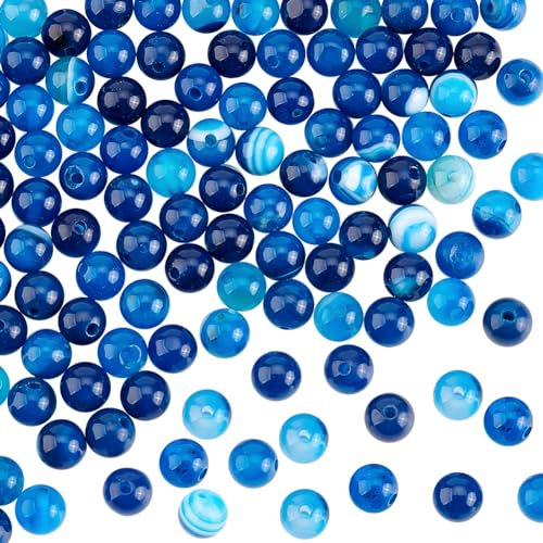 OLYCRAFT 126 Stück Natürliche Gestreifte Achat Perlen 6mm Blau Gefärbt Achatperlen Runde Gefärbt Edelsteinperlen Mit Loch Energiestein Lose Perlen Für Armband Halskette Schmuckherstellung