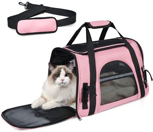 Katzentransportbox,Atmungsaktive Hundebox Faltbar,Haustier Transporttasche Mit Schultergurt Verstellbarem,Katzenrucksack Big Transportbox Katze Mit Abnehmbarer Plüschmatratze FüR Reisen/Auto/Flugzeug