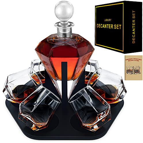 6 Glas Diamant Whiskey Dekanter Set mit Gläsern, Whiskey Dekanter für Männer, Whiskey Set Bourbon Dekanter Geschenk, Tequila Dekanter Likör-Dekanter Set