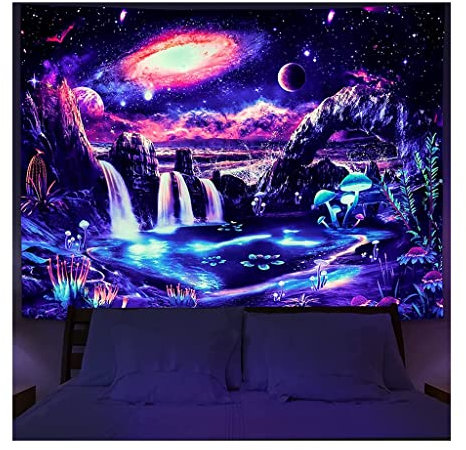 Psychedelic WandtüCher UV-reaktiver Schwarzlicht-Wandteppich, leuchtender Wandteppich mit Psychedelischer Landschaft, ästhetischer Wandteppich for Schlafsaal-Partydekoration (Size : 230X150CM/91LX59