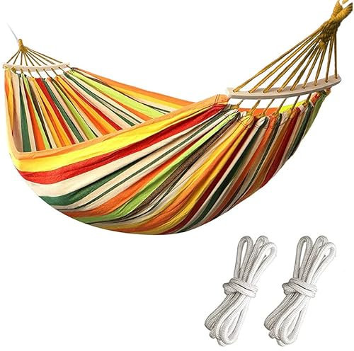 Virsus Amaca da giardino a righe colorate con ASTE IN LEGNO 3961, misura 200x80 cm, portata fino 200 Kg, barre bilanciamento 80cm, tela oscillante per relax all'aperto, campeggio, giardino, spiaggia