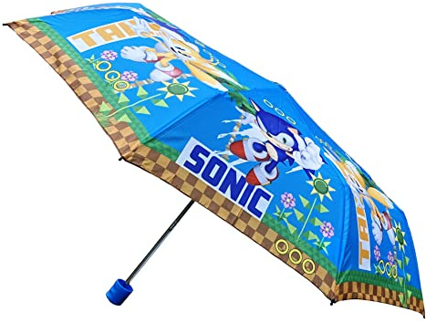 CARTOON Faltbarer Regenschirm für Kinder, winddichtes Gestell, 8 Fiberglas-Speichen, zusammenklappbar, Sonic, 94 cm