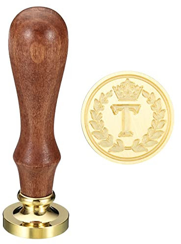 PATIKIL Alphabet T Wachs Siegel Stempel Initiale Buchstabe Siegel Wachs Stempel Klassisch Retro Abnehmbarer Messingkopf Hölzerne Handgriff für Umschlag Einladungskarten Stil 4