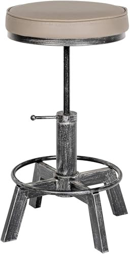 CLP Sitzhocker Destin mit Kunstlederbezug I Hocker im Industrial Design I gepolstert und höhenverstellbar, Farbe:antik Silber