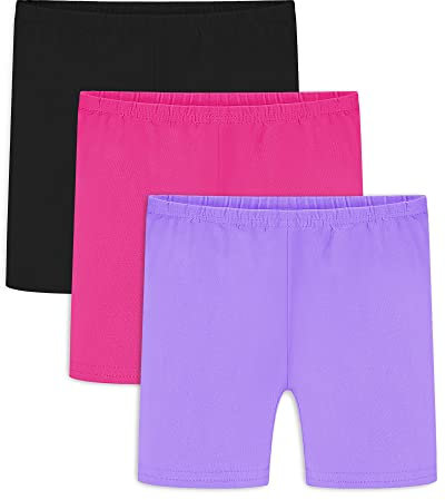 Auranso 3 Paar Radlerhose Kinder Kurze Hose Mädchen Baumwolle Shorts Sporthose Leggings 128 134 140 146 152 158 164 10-12 Jahre Schwarz/Rose/Violett