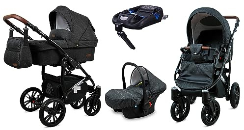 BabyLux® Kinderwagen Set 4 in 1 - Optimal - incl. Babywanne, Buggy Sportsitz, Auto-Babyschale, ISOFIX-Basisstation - Autositz - Kinderwagenset - Kombikinderwagen mit Wickeltasche usw.