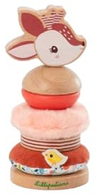 Lilliputiens - Stapelpyramide Stella das REH - Lehrreiches Holz- und Stoffspielzeug - Kreatives Stapeln von bunten Teilen - Förderung der Feinmotorik - Ab 12 Monaten - 83471