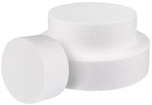 HEMOTON 3 Stücke Styropor Torte 3 stöckig Rund Kuchen Cake Scheibe Zylinder Tortendummy Schaum Formen Skulptur Modellierung DIY Hochzeit Kuchen Dekoration Ornamente