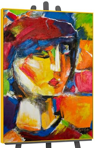 YS-Art Pop Art Abstrakt Acryl Gemälde auf Leinwand lebhaftes Outfit handgemalt Wandbilder Wohnzimmer modern Wohndekor Bild Frau bunt echtes Kunstwerk 120x80 cm