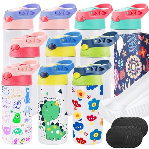Joyclub 10 Pack Kids Sublimation Tumbler Water Bottle Blanks Insulated Tumbler Stainless Steel Children Sublimation Cups for DIY Craft Heat Press Print