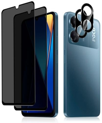 HeeYeal Privacy Pellicola Protettiva + Protezione Fotocamera Compatibile con Xiaomi Poco C65/Xiaomi Redmi 13C 4G, [2+2 Pezzi] Vetro Temperato, Durezza 9H Anti-Graffio per Xiaomi Poco C65/Redmi 13C 4G