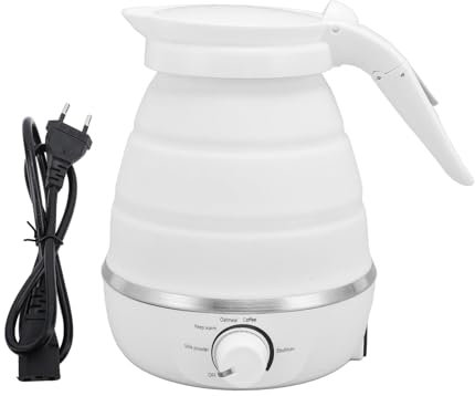 Hervidor Eléctrico Plegable de Viaje de 600ml, Agua Hirviendo de Silicona Plegable de Calidad Alimentaria Pequeña (WHITE)