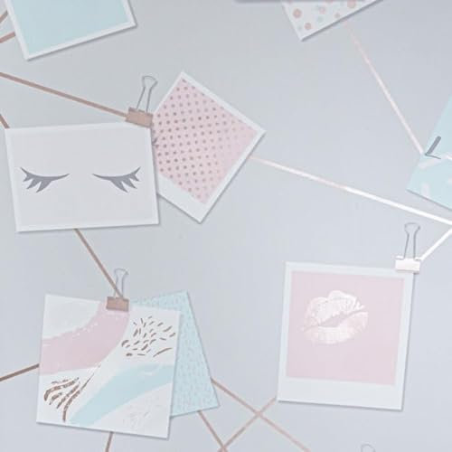 SOPHIE LAURENCE Pink Girly Wallpaper Photographs Collage Polaroid Grey Rosegold Metallic Wallpaper for Living Room Bedroom Feature Wall Non Pasted Vintage Wallpaper