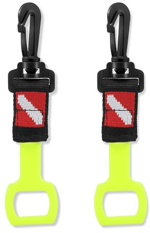 Dawitrly 2 Pack Tauchregler Octopus Halter, Octopus Mundstück Retainer mit Federclip, Tauchflaggen-Gurtband und Silikonring, 2. Stufe Regulator Keeper für Taucher und Schnorchler (Gelb)