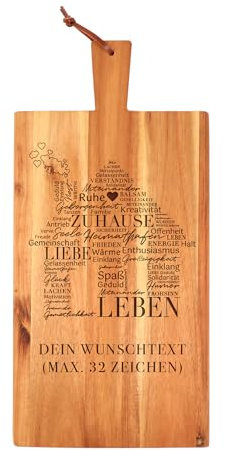 Schneidebrett mit Gravur, Servierbrett mit Haus aus Worten, Personalisiertes Grillbrett mit Wunschtext, Holzbrett mit Griff, Holz Küchenbrett, Brotzeitbrett, Hackbrett, Großes Schneidbrett
