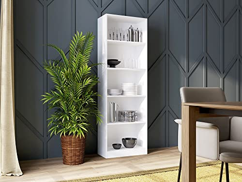 Home Collective Bücherregal Aktenregal Standregal Raumteiler weiß mit 5 offenen Fächern aus MDF Holz | Breite 60 cm