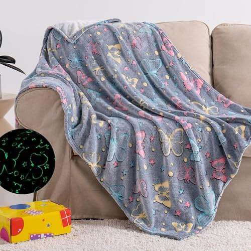 LXTOPN Decke Leuchtet im Dunkeln,Kinderdecke Einhorn Pattern,Kuscheldecke Leuchtende Decke für Kinder und Erwachsene Fluoreszierende