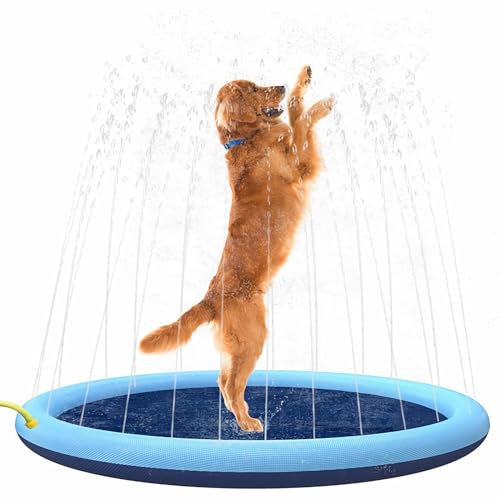 Sprinkler Pad for Dogs, Dog Sprinkler Pool Splash Mat Durable Water Set for Dogs, Inflatable Swimming Bating Pool for Summer Outdoor Garden (59 inch)