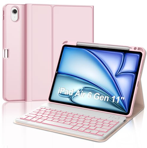 WINCHKING Cover Tastiera per iPad Air 11 M4 2026/M3 2025/M2 2024, Rosa | Custodia con Bluetooth Rimovibile Retroilluminata Tastiera per iPad Air 11 Pollici M4/M3/M2, Italiano QWERTY