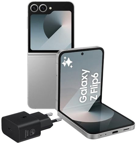 Samsung Galaxy Z Flip6 Smartphone AI pieghevole, Caricatore Incluso, RAM 12GB, 256GB, Dual SIM, Display 3,4 SAMOLED/6,7 Dynamic AMOLED 2X, Fotocamera 50 MP, Silver Shadow [Versione italiana]