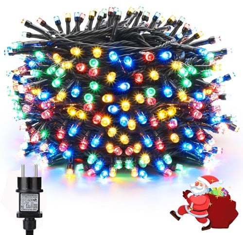 Qedertek Lichterkette Weihnachtsbaum 20M 200 LED Lichterkette Außen Strom Bunt mit Timer Speicherfunktion, Grünes Kabel, Wasserdicht 8 Modi Weihnachtsbeleuchtung für Garten Weihnachten Deko
