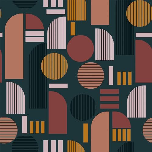 VEELIKE Dunkle Geometrische Tapete Grün Vintage Mustertapete Tapete Geometrisches Muster Möbelfolie Selbstklebend Wand Dekoration Schlafzimmer Wandtapete Badezimmer Klebefolie Ornamente 44.5cm×300cm