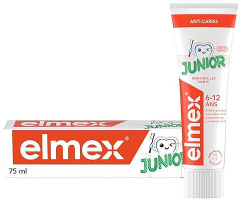 ELMEX - Dentifrice Junior 6-12 ans - Dentifrice enfant - Protège les nouvelles dents -Contribue à prévenir la déminéralisation-Renforce les dents-Protège contre les caries-le tube de 75 ml