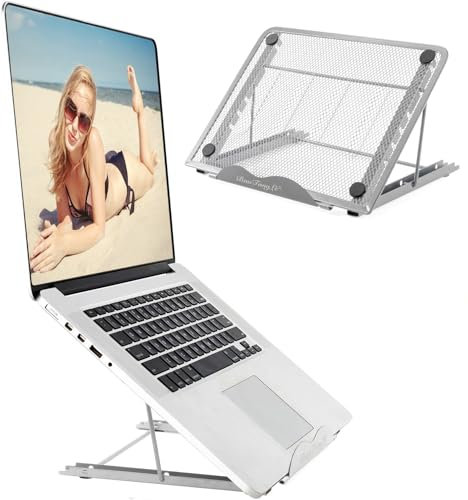 BauTangLe Laptop-Computer-Stand-Adjustable-Holder-Collapsible-Ventilated-Foldable-Riser, 2025 Upgraded Sturdy Silver Portable LaptopStand for desk, Relax Your Neck and Arms